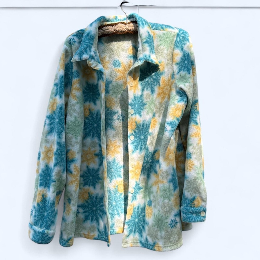 Denim & Co Shacket Jacket Coat Button-Up Snowflake Pattern Size XL